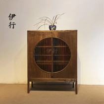 New Chinese solid wood dining cabinet paint-free old elm collection cabinet black walnut wood block locker foyer shoe cabinet