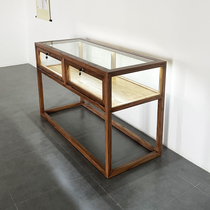 Old elm exhibition cabinet paint-free solid wood glass cabinet New Chinese jewelry counter jade display cabinet in the island cabinet