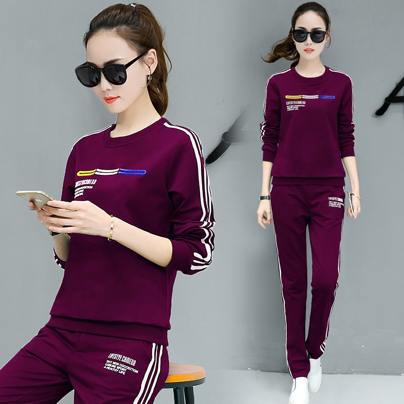 Middle-aged cotton women's autumn long-sleeved suit 30 to 45-year-old fat mother loose casual sports pants two