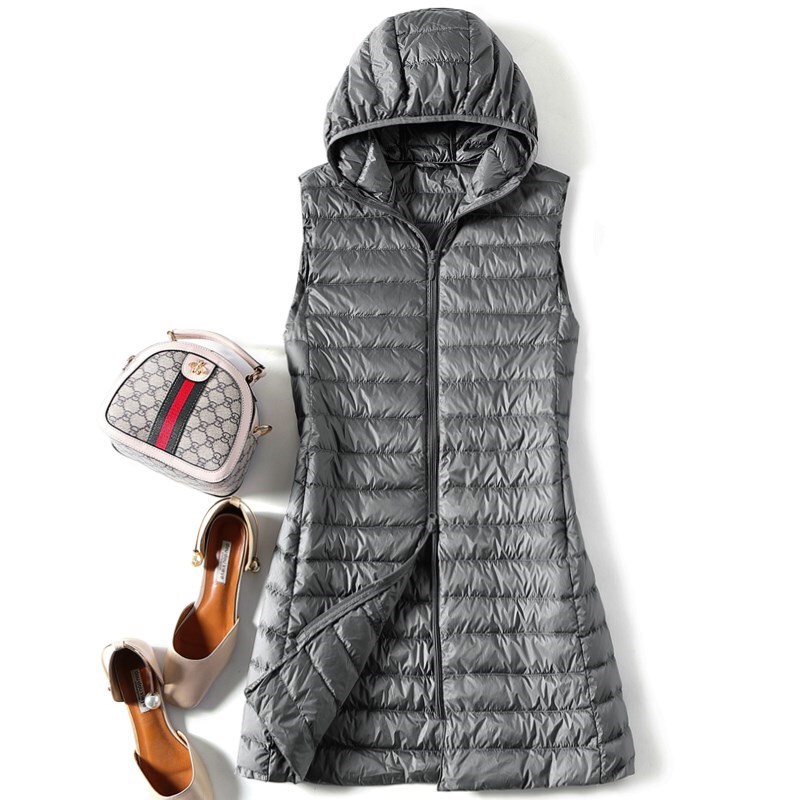 Hooded down Vest for Women, Lightweight Mid-Length Sports Vest, down Jacket Liner with Hood, Casual Outerwear for Winter