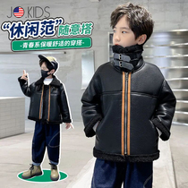 Substitute for the new Korean-length leather jacket for JO boys and girls in winter