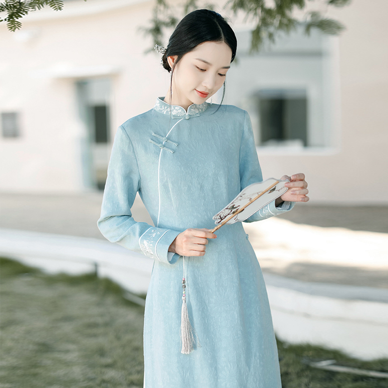 2026 New Chinese-Style Women's Tea Dress, Spring and Autumn Zen-Inspired Fairy-Like Cotton and Linen National Style Daily Improved Cheongsam Dress