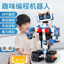 Boys black tech toy programming robot electric remote control APP small grain assembly building block intelligent model