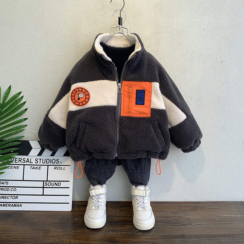 Boys jacket thickened 2022 Fall and Winter new children's clothing baby lamb wool sweater tide