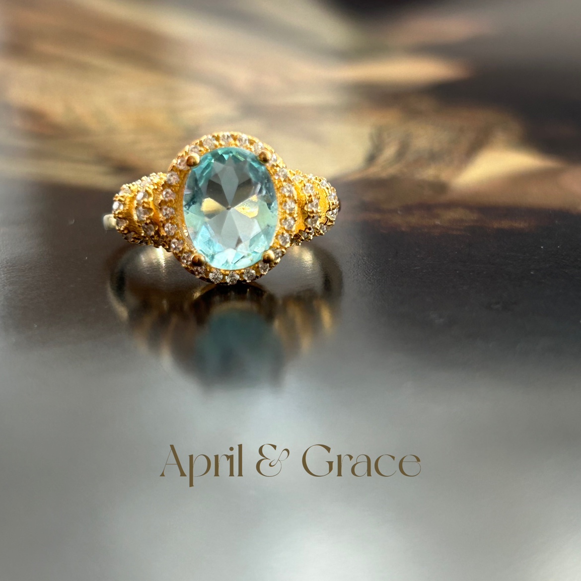 April Grace outlet Antiquity Ice Blue Antiquity ring-Taobao