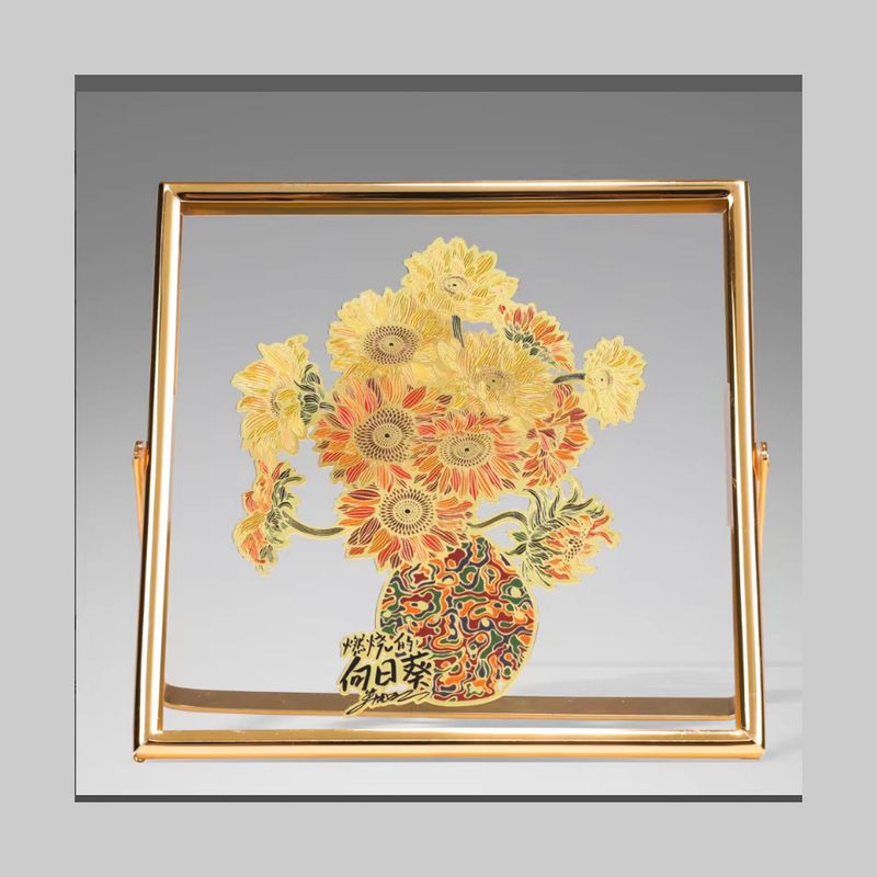 Zhu Bingren's Copper Burning Sunflower Table Screen Desktop Decoration Exquisite Desk Bedside Table Display Frame Decorative Painting