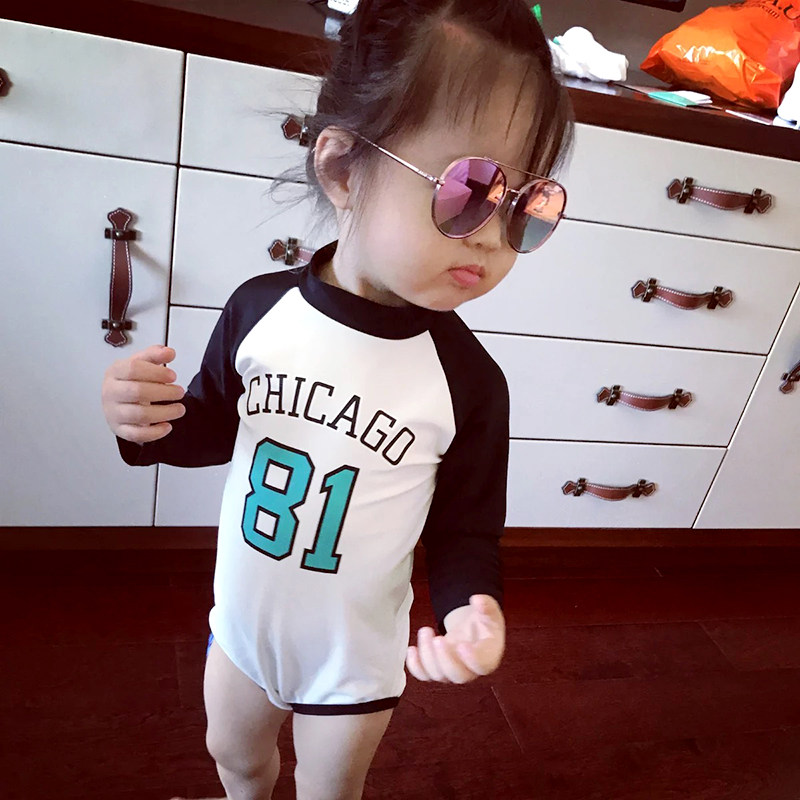 Children's swimsuit Baby girl long sleeve sunscreen jumpsuit Girls swimsuit 0-1-3 years old princess baby cute