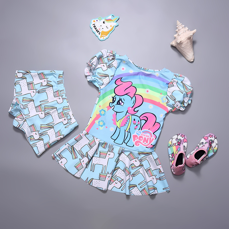 Children's swimsuit Girls two-piece sunscreen girls middle and large children's skirt flat angle baby swimming pants Children 1-3 years old 2