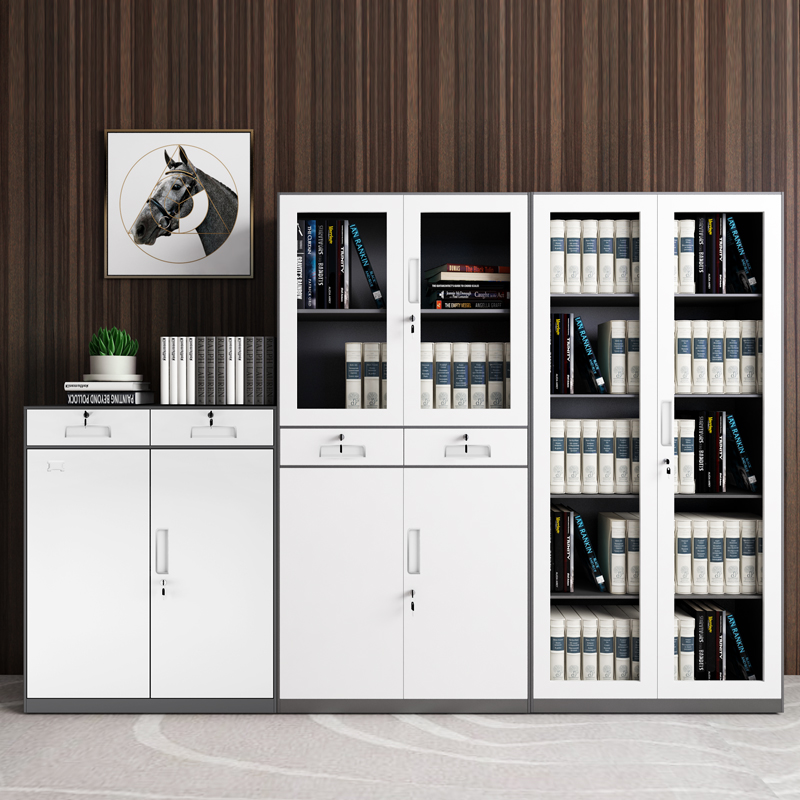 Iron file cabinet office file cabinet data cabinet locker glass low cabinet sliding door cabinet thickened set of ribbon lock