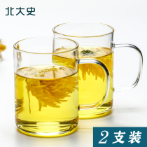 Peking University history glass water cup thickened heat-resistant household Cup simple office tea cup household water Cup 2 sets