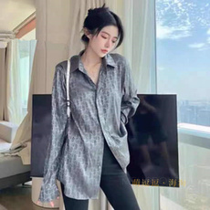 Рубашка мужская dior/迪奥 22ss 新款绸缎冰丝老满印花字母logo男长袖衬衫衬衣女 Dior/22SS
