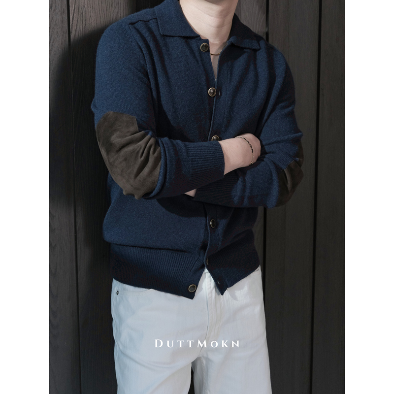 Duttmokn【100% Xinao Cashmere】Black and Gold Series Cardigan Jacket with South African Mixed Lamb Leather