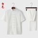 Trung Quốc Gió Tang ăn mặc của nam giới mùa hè ngắn tay D-Shirt Set Trung niên Zen ăn mặc Trà Vintage Housesuit Han-Men của