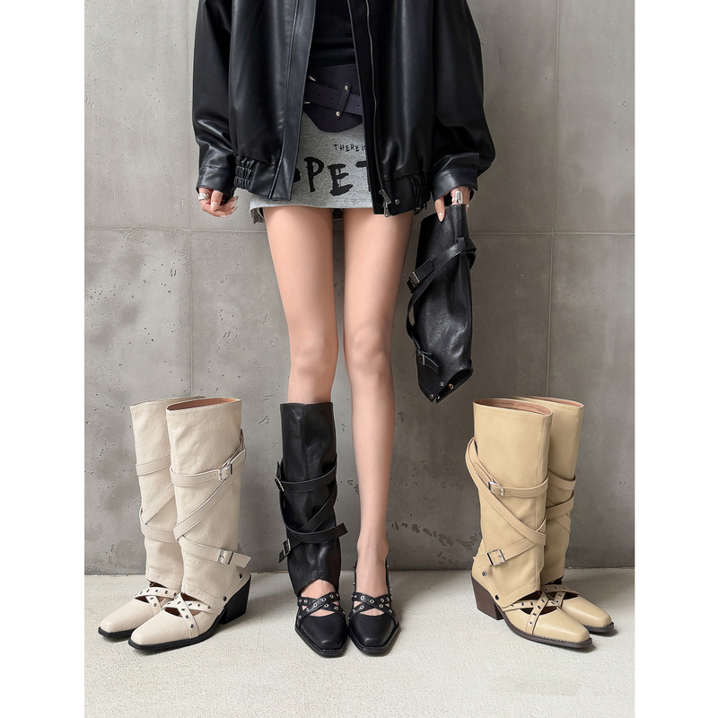 Two-Way Detachable Summer Boots for Women, Breathable Thin Style, Chunky Heel, High Heels, Long Boots with Belt Buckle and Square Toe Two-Way Detachable Summer Boots for Women, Breathable Thin Style, Chunky Heel, High Heels, Long Boots with Belt Buckle and Square Toe