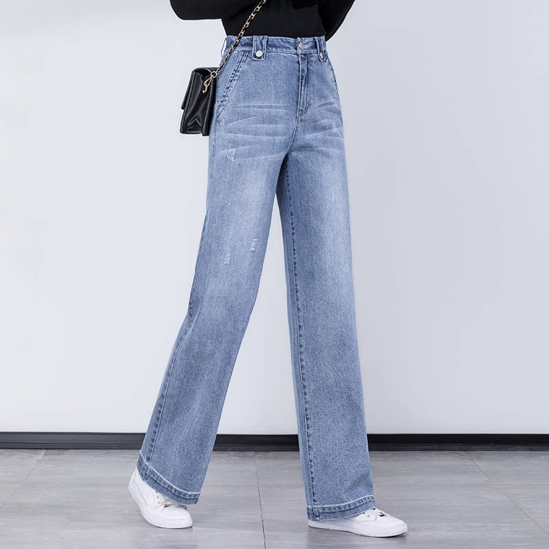 MAJE KARA 2022 Spring and Autumn New Women's Wear Elastic Waist Jeans Straight Elastic High Waist Wide Leg Trousers