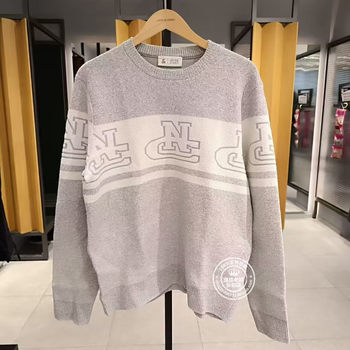 Jj domestic purchasing agent gray contrasting round neck letter loose casual pullover sweater for men 223425005 Jj domestic purchasing agent gray contrasting round neck letter loose casual pullover sweater for men 223425005