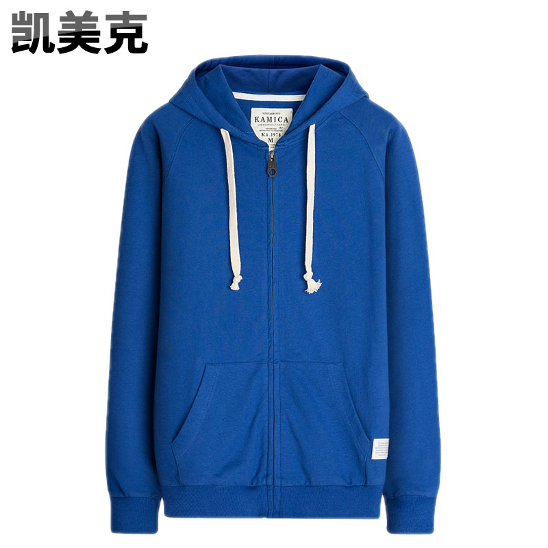 Kemek 2019 spring new men's casual long sleeve thick cotton T pure color sports even cap covered head cotton jacket