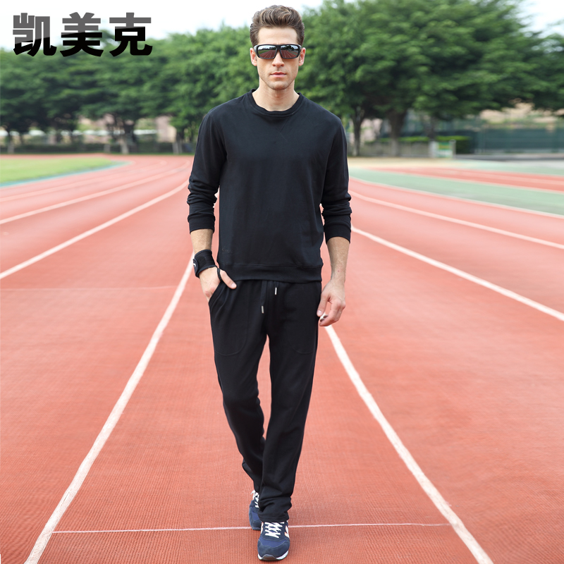 Kemek spring running round collar cover headsets cotton men's thick T-shirt long sleeve sportswear sports suit