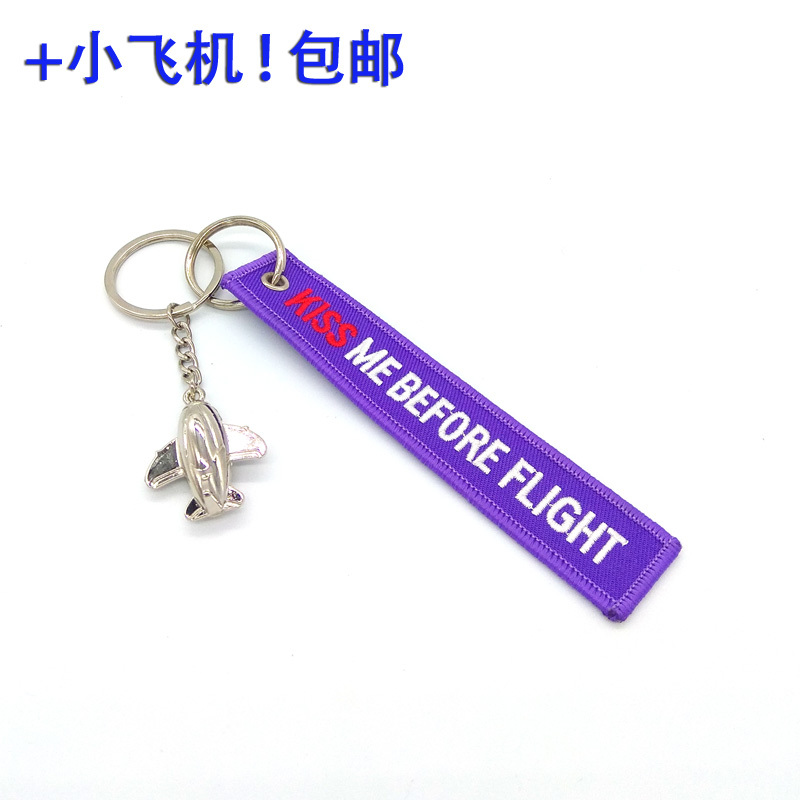 Luggage Tag Aviation Embroidery Flight Keychain with Metal Small Airplane Bag Pendant Car Key Ring