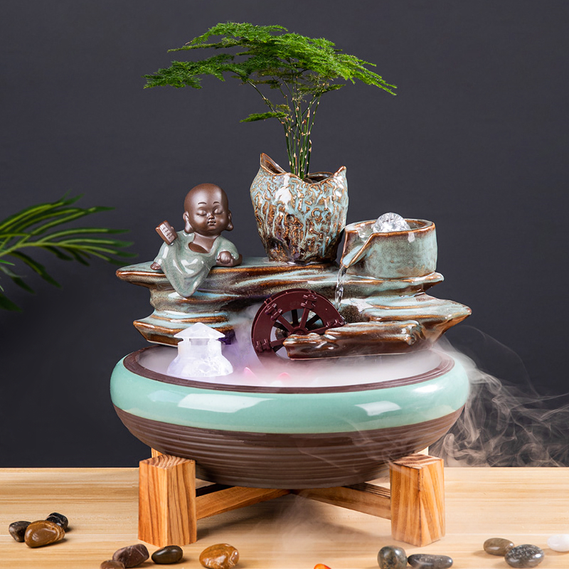 Creative Fountain Office Tabletop Zhao Cai Ceramic Circulating Flowing Water Ornament Living Room Flowing Water Tank Fish Tank Opening Gift