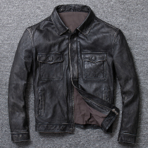 Do old wash wash cowhide lapel American business casual leather jacket mens short leather jacket coat mens