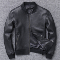 Picking up Haining leather leather mens sheep leather short youth baseball clothing motorcycle leather jacket mens coat tide
