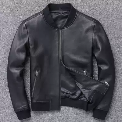 Pick up the leak Haining leather leather clothes men's sheepskin short youth baseball clothes motorcycle leather jacket men's jacket tide