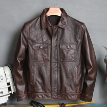 Factory special price pickup Amei click the headlayer cow leather leather leather clothing male locomotive retro to make old leather jacket jacket