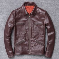 Autumn new imported first layer cowhide lapel leather jacket multi-bag leather leather leather jacket men slim short coat single