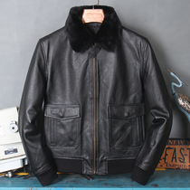 Winter new Flying leather jacket Mens thickened Warm Genuine Leather Leather Coat Head Layer Scaly Leather Collar Leather Jacket