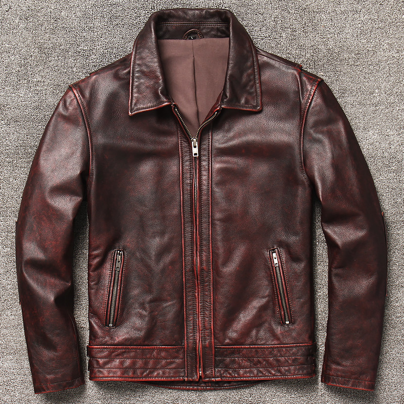 Autumn Winter Men Genuine Leather Leather Clothing Head Layer Cow Leather Clothing Men's Manhood Manhood Gas Leather Jacket Locomotive Jacket Tide