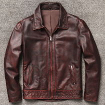 Autumn and winter mens leather leather jacket head layer cowhide leather mens slim handsome leather jacket motorcycle jacket trend