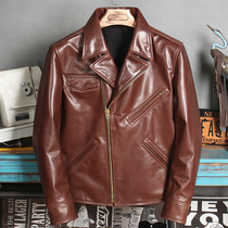 Real leather clothing mens oil wax head layer calf leather individuality handsome gas locomotive clothes leather jacket Han version Body Jacket Tide