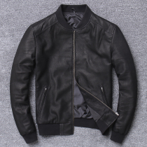 Spring and Autumn new leather sheepskin slim simple leather jacket top layer leather leak youth thin baseball uniform men