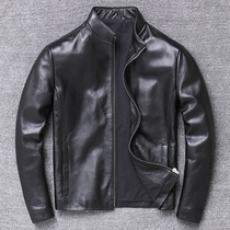 Pick up the leak special first layer cowhide leather leather clothing mens short youth stand-up collar slim leather jacket casual jacket