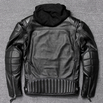 Heavy motorcycle leather first layer cowhide autumn and winter leather motorcycle hooded riding clothes hipster leather short leather jacket