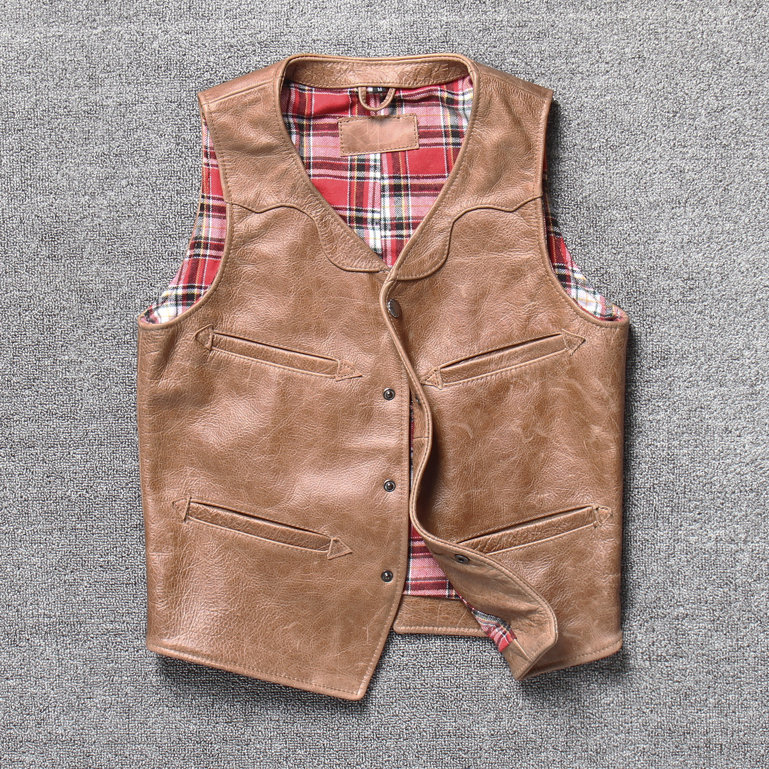 New genuine leather fur coat men's head layer of cow leather fashion personality leather vest Amei click on short leather vest