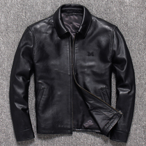 Special promotion Haining leather leather mens sheepskin mens lapel leather jacket slim Korean version trendy handsome