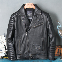 Rare Good Leather Weight Head Layer Cow Leather Locomotive Leather Jacket Men Genuine Leather Leather Clothing Skew Zipper Locomotive Suit Jacket