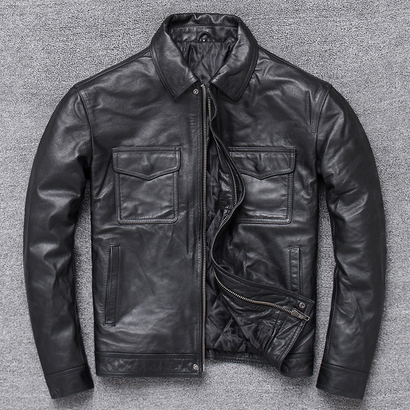 AmUS-click Bull Leather Leather leather Leather Leather man Locomotive Leather Jacket capsized Cotton Thickened Casual Jacket