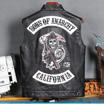 Chaos Son Genuine Leather Mens Waistcoat Head Layer Cow Leather Khale Locomotive Suit Sleeveless Leather Vest Trendy Kshoulder