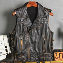 20 New Edging Process Import Bull Leather Japan Style Click back ancient tooling waistcoat Waistcoat Men Genuine Leather Clothing