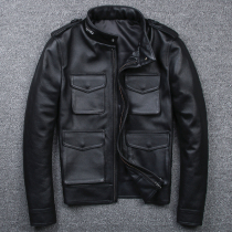 2021 hunting M65 leather leather mens head cowhide stand collar locomotive single leather jacket thin casual jacket