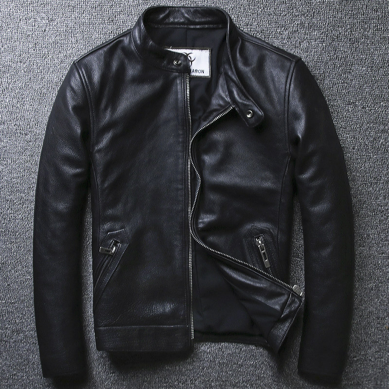New headlayer cow leather Youth Neckline Genuine Leather leather Locomotive Clothing Leather Kharey Jacket Men's Clothing Casual Jacket