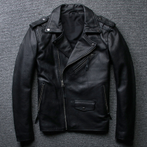 Haining leather leather clothing Mens Youth locomotive clothing Korean slim head layer cowhide leather short leather jacket Harley diagonal zipper