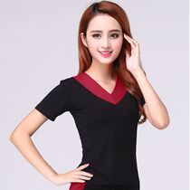 High-quality chamdale middle-aged and elderly V-collar square dance clothing short-sleeved top dance practice dancing clothes