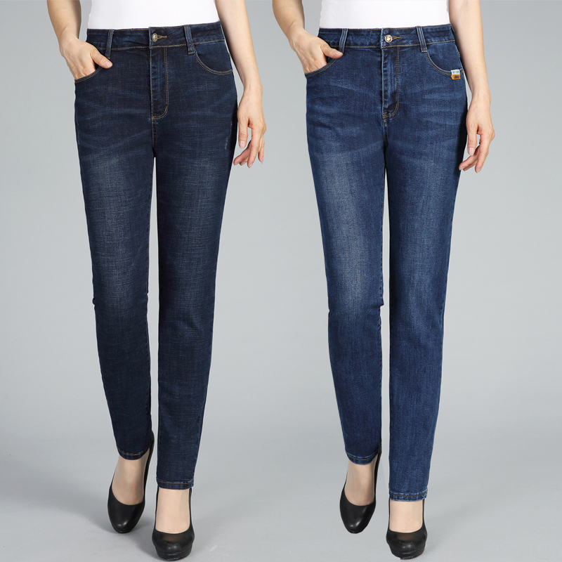 2025 Spring and Autumn New Style Middle-Aged Mom's Long Pants Elastic High-Waisted Slimming Skinny Jeans Slim Fit Middle-Aged and Elderly Women's Pants