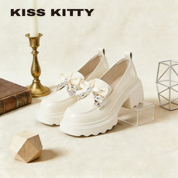 Rhinestone bow small leather shoes deep mouth single shoes loafers