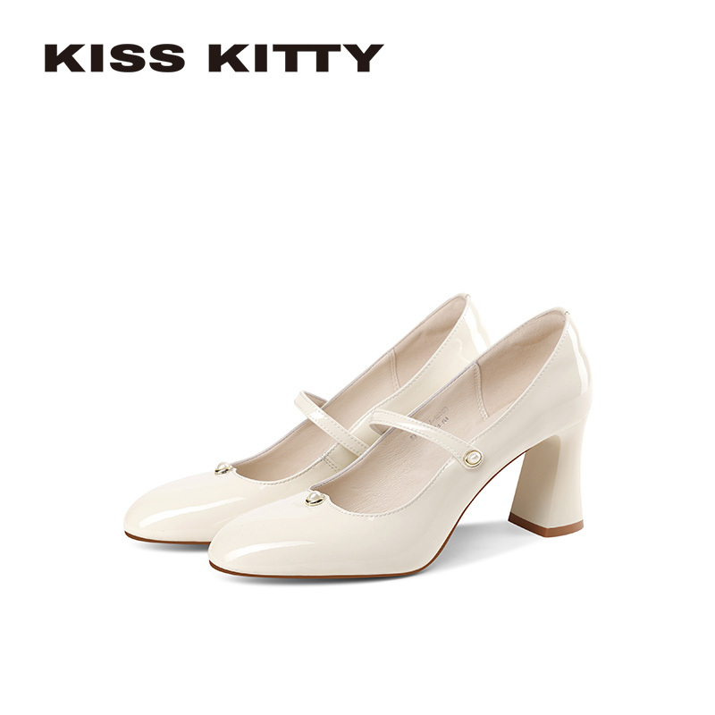 Kisskitty French Mary Jane Shoes 2026 New Model 7cm Patent Leather Elegant High Heels Comfortable Shoes