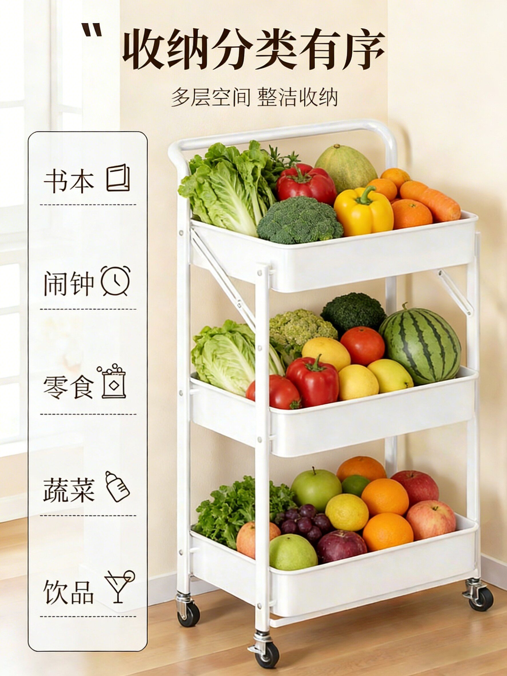 Folding Storage Trolley Kitchen Multi-Functional Storage Rack Floor-Standing Multi-Layer Storage Rack Vegetable Mobile Storage Rack